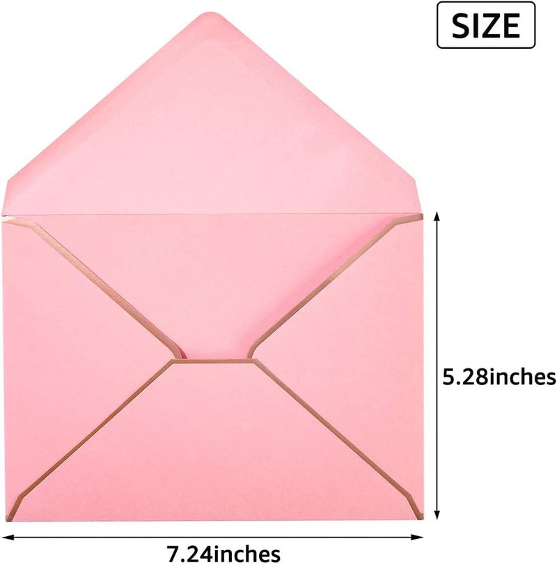 Homtable 100 Pack A7 Envelopes 5 x 7 Card Envelopes V Flap with Gold Border for Office, Wedding Gift Cards, Invitations, Graduation, Baby Shower, Parties (Pink, 5.32 x 7.28 Inches) - Image 2